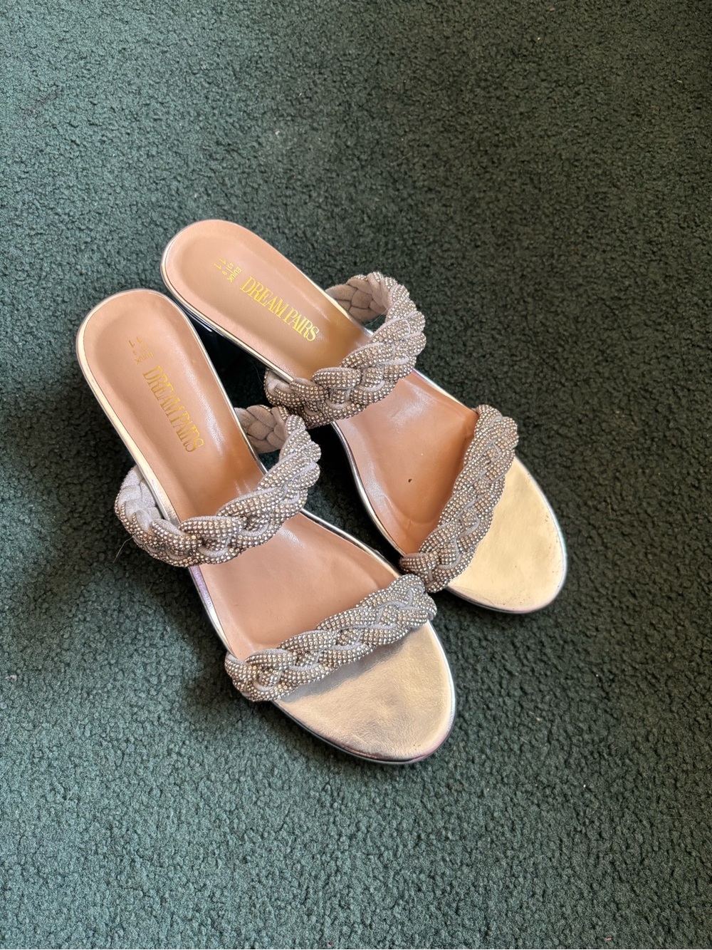 Dream Pairs Braided Double-Strap Slide Sandals in Metallic Champagne